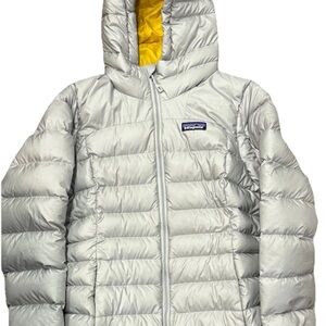 Patagonia Light Gray Hooded Puffer Jacket Womens XS